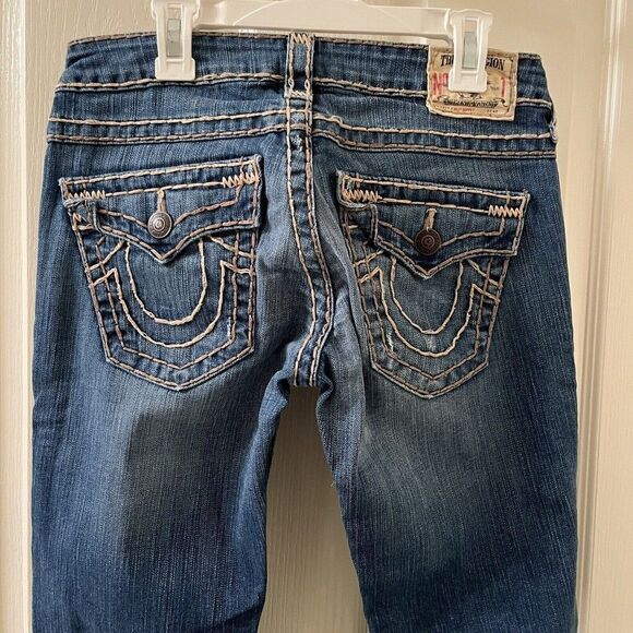 True Religion Billy Super T Jeans Think Tan Stitching USA Y2K Women's Size 27 - Picture 10 of 16